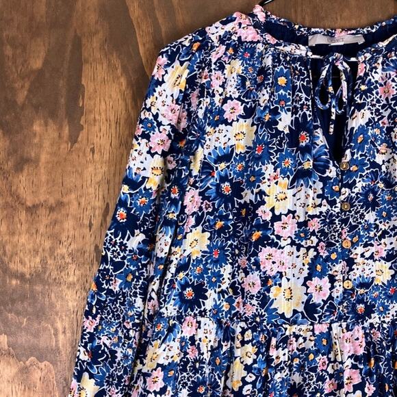 LOFT Womens Dress Multicolor Desert Garden Tiered Pockets Long Sleeve Small - Picture 4 of 12